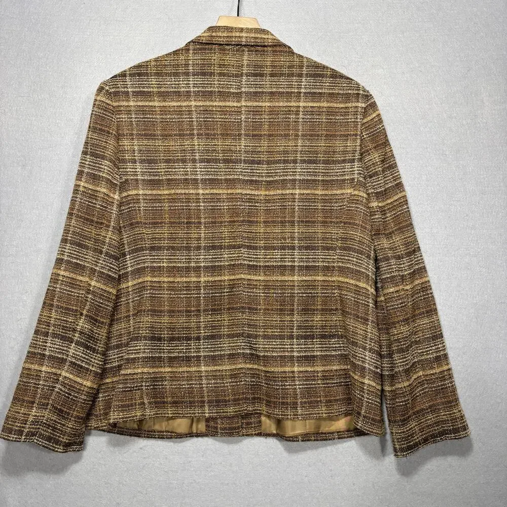 Sag Harbor Brown Plaid Jacket 12 Petite Button Retro Classic Academia Neutrals‎